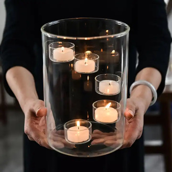 thumb_21cm Glass Cylinder Vase with 5 Tealight Candle Holders