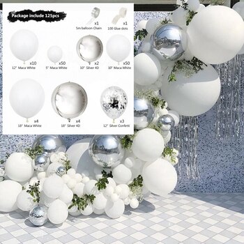 thumb_White & Silver Theme 125pcs Balloon Garland Decorating Kit