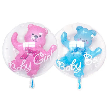thumb_60CM - Clear Round Baby Shower Balloon with Teddy Inside - Blue (It's a Boy)