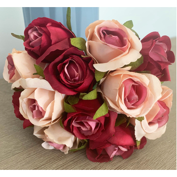 thumb_Burgundy/Pink - 12 Head Silk Rose Bouquet