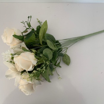 thumb_56cm - 12 Head Rose, Orchid & Daisy Flower Bush - Ivory