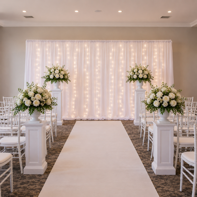 thumb_3m White Polyester Wedding Backdrop Curtain with Sheer Voile Layer 