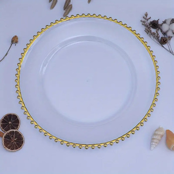 thumb_33cm Clear Plastic Gold Beaded Charger Plate