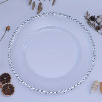 thumb_33cm Clear Plastic Silver Beaded Charger Plate