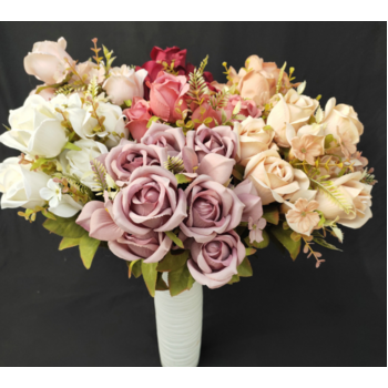 thumb_55cm - 11 Head Rose Bud Bush Red/Burgundy