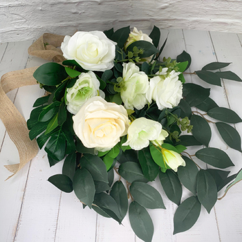 thumb_White Rose Flat Centerpiece/Bridal Bouquet with Burlap