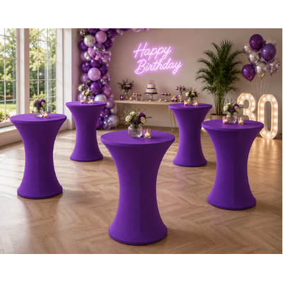 thumb_60cm Purple Round Base Dry Bar Cover – Stretch Lycra Cocktail Table Cover