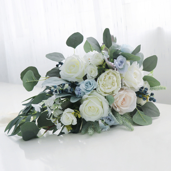 thumb_Bridal Teardrop Bouquet - White/Pale Blue Roses