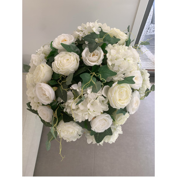 thumb_60cm Floral Rose/Hydrangea/Ivy Flower Ball Arrangement - White/Cream