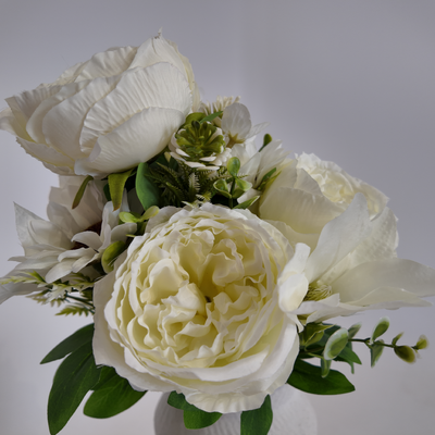 thumb_50cm - White/Cream 11 Head Peony and Mixed Flower Bush Artificial