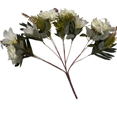 thumb_60cm - White Large 12 Stem Mixed Rose and Lily Flower Bush Artificial