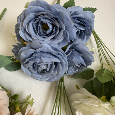 thumb_43cm - Blue 7 Head Artificial Rose Bush