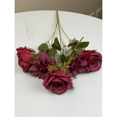 thumb_Artificial Dusty Burgundy Rose & Dahlia Bush 45cm