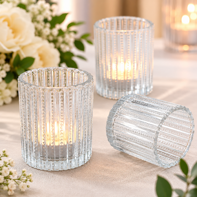 thumb_Clear Dotty Ribbed Glass Tealight Candle Holder 6.3cm