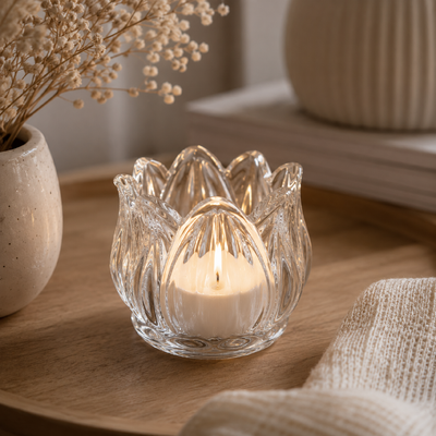 thumb_Clear Glass Tulip Tealight Candle Holder 7cm