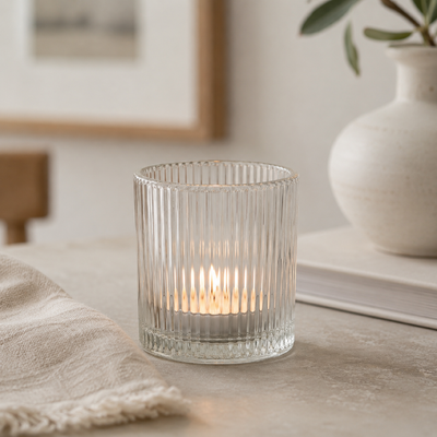 thumb_Clear Ribbed Glass Tealight Candle Holder 6.5cm