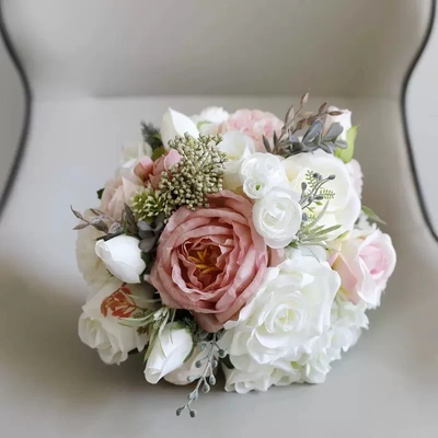 thumb_Artificial Blush Pink & White Peony Rose Bridal Bouquet - 30cm