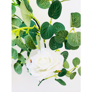 thumb_1.85m White Rose & Small Leaf Native Silver Dollar Gum Eucalyptus Garland (Cinerea)
