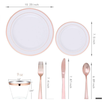 thumb_25 Person 150pc Plastic Dinner Set - White/Rose Gold 