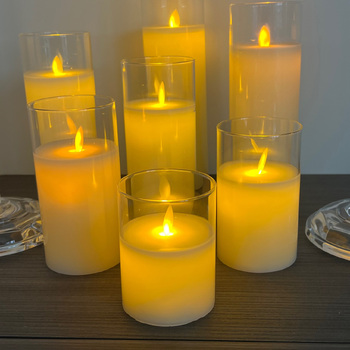 thumb_7.5x10cm LED Pillar Candle in Glass Vase - Flickering Flame