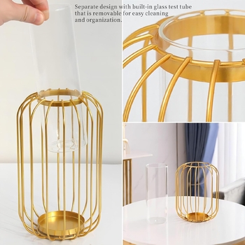 thumb_21cm Gold Geometric Candle Holder with Cylinder Vase/Windlight