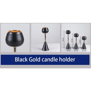 thumb_3pc Set Black & Gold Candlestick W/ Glass Windlight