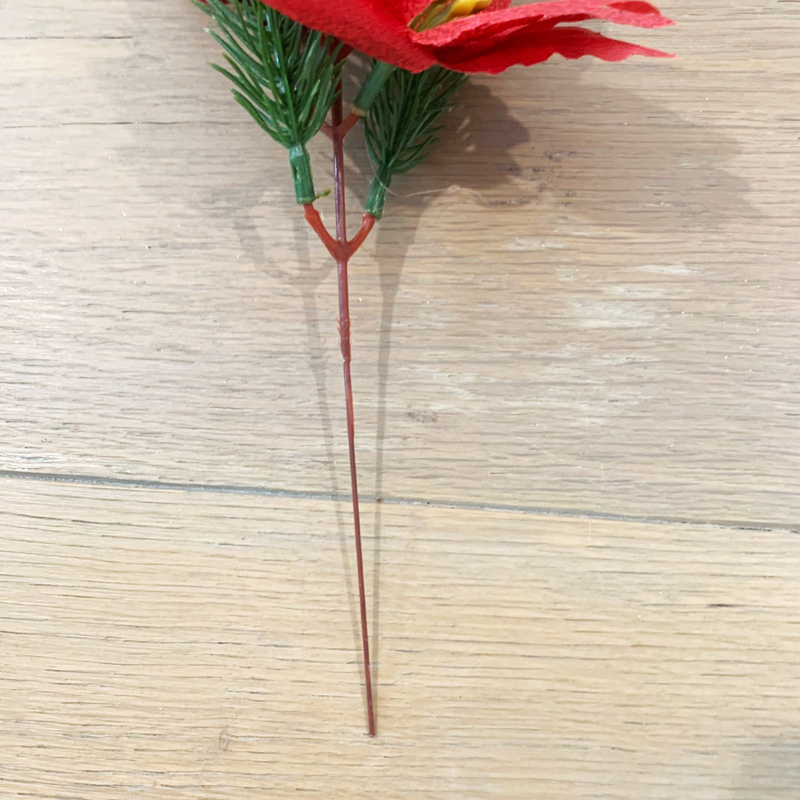 30cm - Red Christmas Berry Spray W/ Poinsettia and Holly