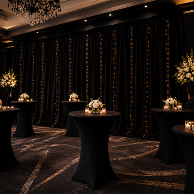 thumb_3m Black Polyester Wedding Backdrop Curtain with Sheer Voile Layer 