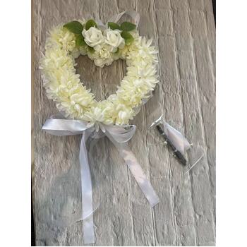 thumb_30cm Large Cream/White Rose Heart - Signing Set with Pen