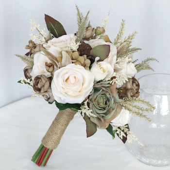 thumb_Mixed Flower Bridal Posey Bouquet 25cm - White, Brown, Naturals