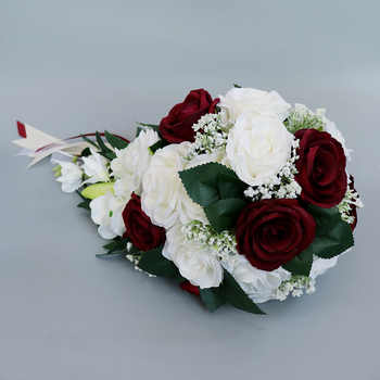thumb_Bridal Teardrop Bouquet - Burgundy, White Roses