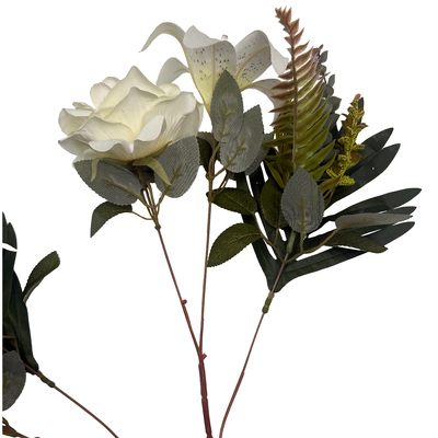 thumb_60cm - White Large 12 Stem Mixed Rose and Lily Flower Bush Artificial