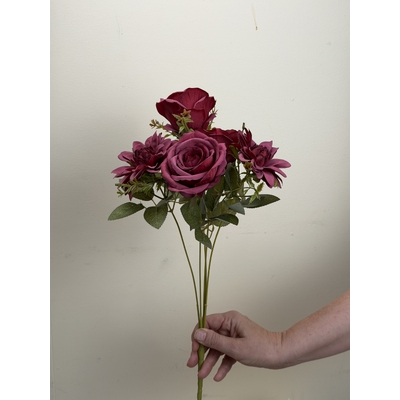 thumb_Artificial Dusty Burgundy Rose & Dahlia Bush 45cm