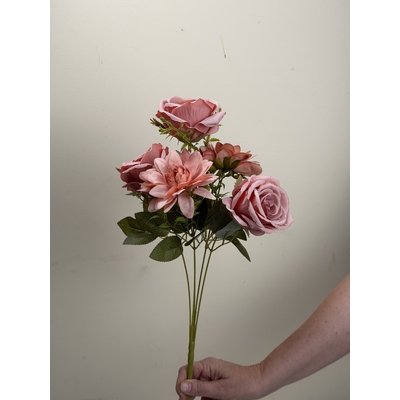 thumb_Artificial Dusty Pink Rose & Dahlia Bush 45cm