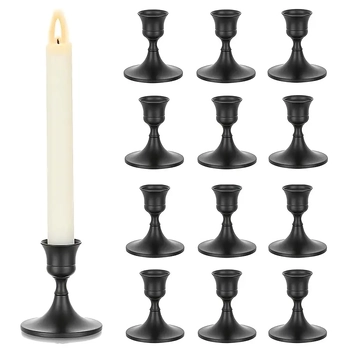 thumb_2 Pc Set - Black Metal Taper/Dinner Candle Holder