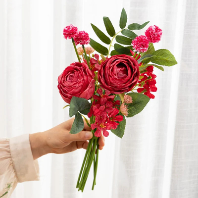 thumb_34cm Artificial Mixed Rose Flower Vase Bouquet – Dusty Red