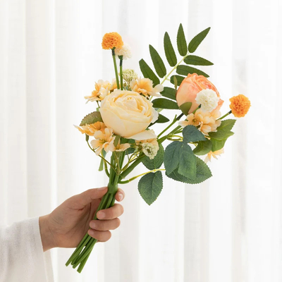 thumb_34cm Artificial Mixed Rose Flower Vase Bouquet – Peach/Orange
