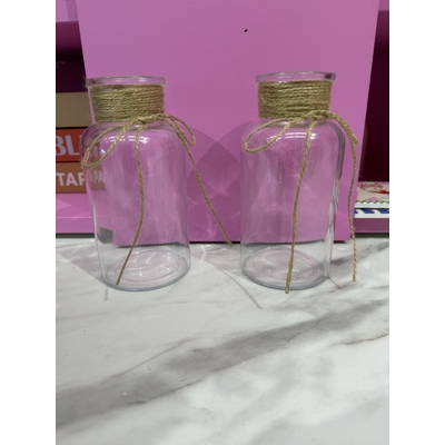 thumb_Set of 6 Clear 16cm Glass Bud Vases with Rustic Jute Ribbon