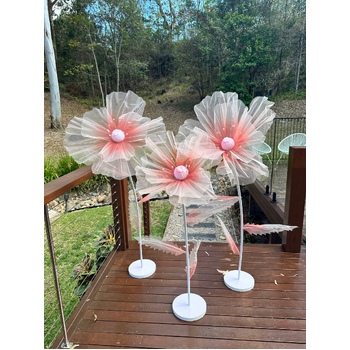 thumb_Set of 3 Peach Giant Organza Flower Stands - 1.7m, 1.4m, 1.2m