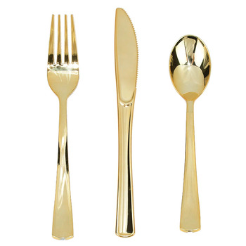 thumb_25 Person 150pc Plastic Dinner Plate Set - White/Gold Scalloped