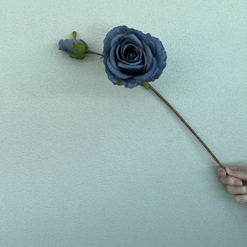 thumb_66cm Dusty Blue Artificial Rose Stem with Large Bloom and Bud