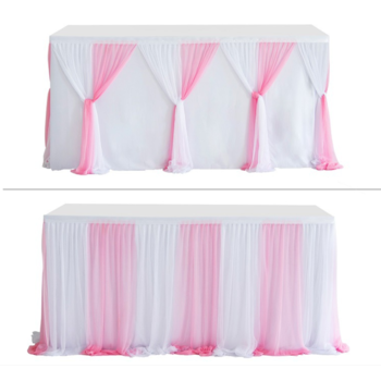 thumb_9ft (2.7m) White/Pink Chiffon Table Skirting with splits