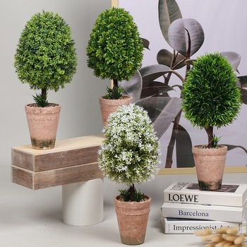 thumb_34cm High Potted Topiary Tree - White