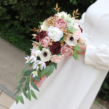 thumb_Bridal Teardrop Bouquet - White, Mauve, Pink, Burgundy, Gold