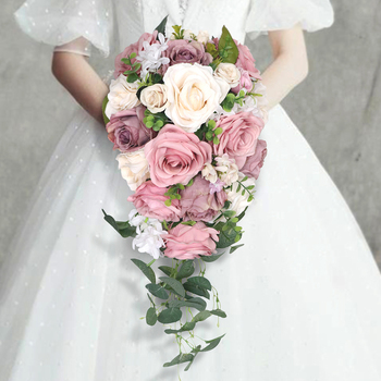 thumb_Bridal Teardrop Bouquet - Ivory, Pink Mauve Roses