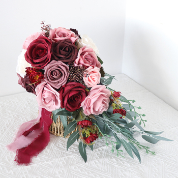 thumb_Bridal Teardrop Bouquet - Burgundy, Mauve, Pink Roses