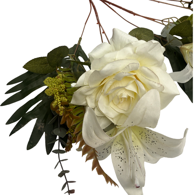 thumb_60cm - White Large 12 Stem Mixed Rose and Lily Flower Bush Artificial
