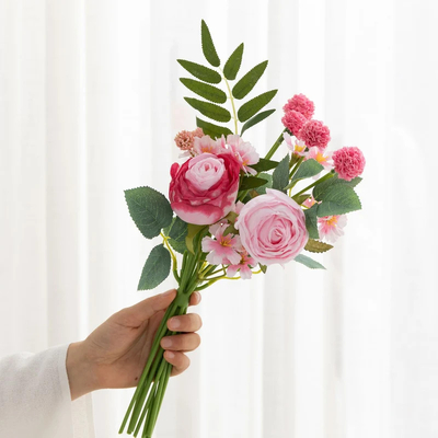 thumb_34cm Artificial Mixed Rose Flower Vase Bouquet – Two Tone Pink & Fuchsia