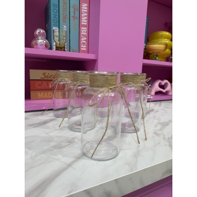 thumb_Set of 6 Clear 16cm Glass Bud Vases with Rustic Jute Ribbon