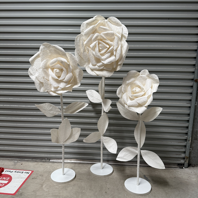 thumb_Set of 3 White/Cream Giant Roses on Stands
